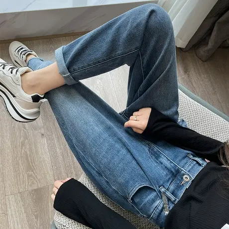 九分直筒牛仔裤女春秋新款高腰宽松显瘦百搭小个子老爹哈伦萝卜裤商品大图