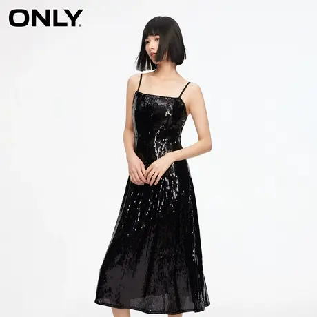 ONLY2024春季新款时尚亮片中长款伞裙吊带连衣裙女|124107061图片