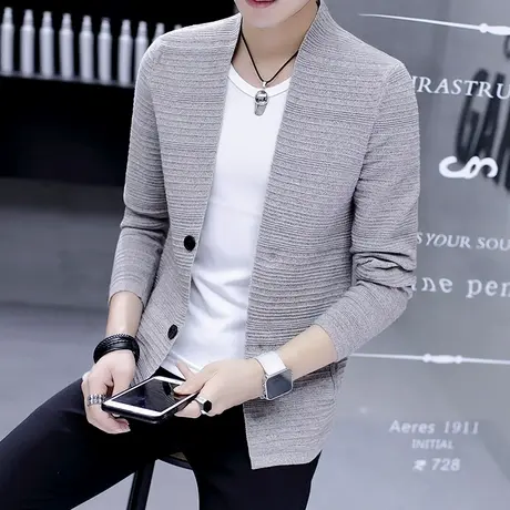 秋季薄款帅气开衫外套男士日系毛衣T恤两件套潮流针织衫外穿上衣商品大图