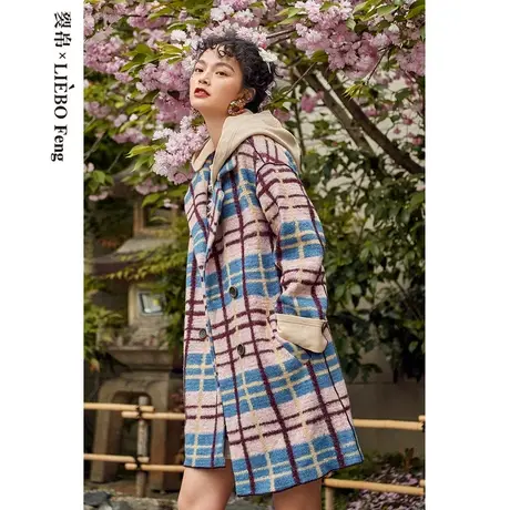 裂帛LIEBOFeng原创设计ins复古格纹中长款大衣时髦百搭毛呢外套女商品大图