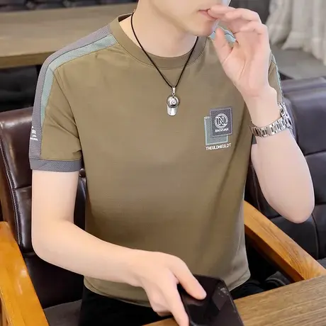 男士夏季棉短袖T恤宽松加肥加大码男装上衣服个性拼接款半袖体恤商品大图