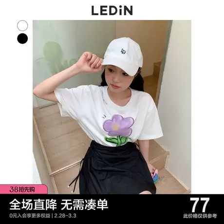 乐町上衣女早秋新款花朵白色短袖T恤C5DAC3C03图片