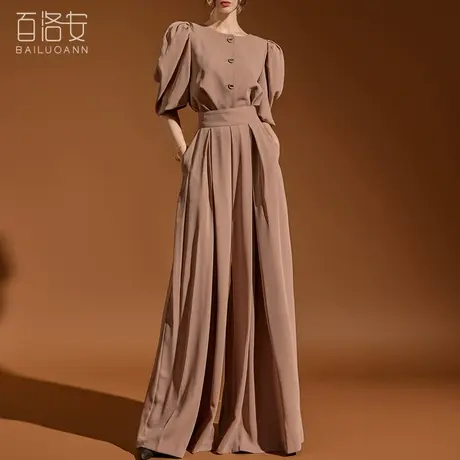 百洛安设计感高腰垂坠感阔腿裤女百搭长裤夏新款时尚宽松休闲裙裤图片