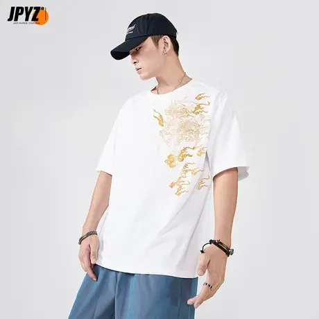 麒麟刺绣短袖男潮牌ins国潮男士t恤夏季体桖衣服2023新款痞帅潮男商品大图