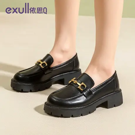 依思q英伦风小皮鞋女2024年新款春季马衔扣乐福鞋厚底粗跟单鞋女商品大图