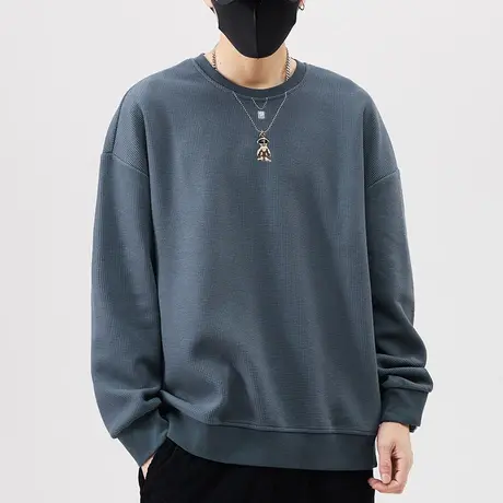 秋天男生中性风高端纯色圆领卫衣春秋款无帽重磅长袖上衣秋季男装商品大图