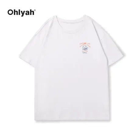 Ohlyah白色短袖t恤女2023年新款夏学生宽松简约英文汉堡小猪上衣商品大图