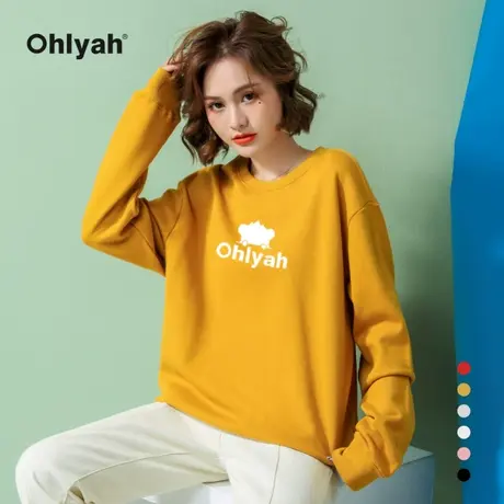 Ohlyah品牌 纯棉圆领卫衣女2023秋冬新款oversize韩版宽松ins潮牌商品大图