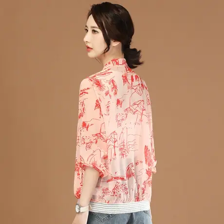 韩潮袭人立领长袖印花雪纺衫女2023夏季新款休闲百搭空调防晒外套图片
