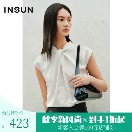 恩裳2023年夏款新款领口立体打褶盖袖小上衣优雅小众衬衫图片