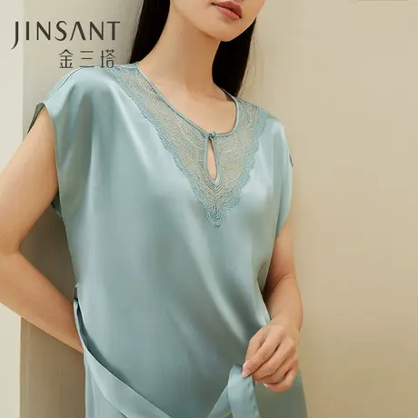 金三塔100%桑蚕丝短袖宽松睡裙女真丝睡衣可外穿新品商品大图