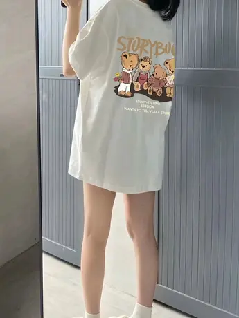 白色短袖t恤女2023年夏季新款设计感小众中长款港味chic上衣潮牌商品大图