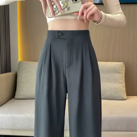 灰色阔腿裤女春秋2023新款高腰垂感直筒宽松显瘦休闲小个子西装裤商品大图