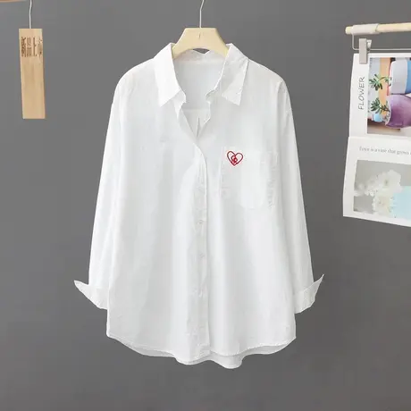 爱心白色衬衫女上衣宽松韩版2023新款设计感小众休闲内搭外穿衬衣商品大图