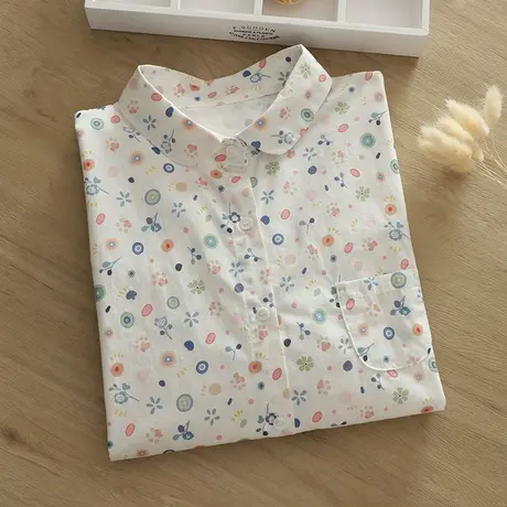 春秋装日系文艺小清新碎花纯棉长袖衬衫女士学生宽松百搭打底上衣商品大图