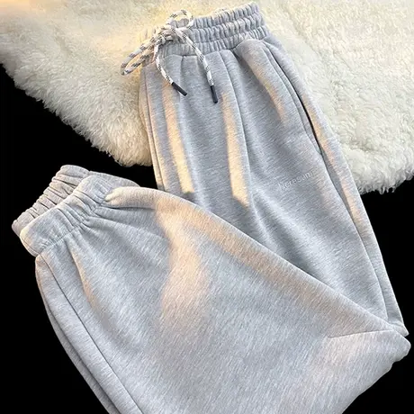 加绒加厚裤子女秋冬宽松小个子卫裤直筒休闲哈伦运动束脚裤潮ins商品大图