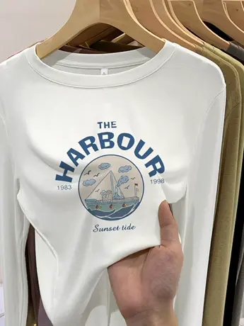 早秋装2023新款欧货正肩仿棉长袖t恤女冬季洋气内搭打底衫上衣服商品大图