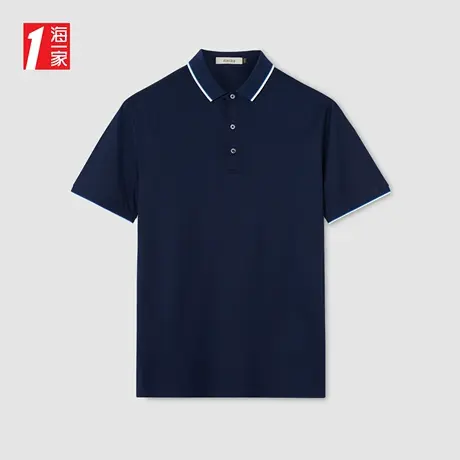 海一家简约休闲短袖上衣新款丝光棉桑蚕丝混纺POLO衫男图片