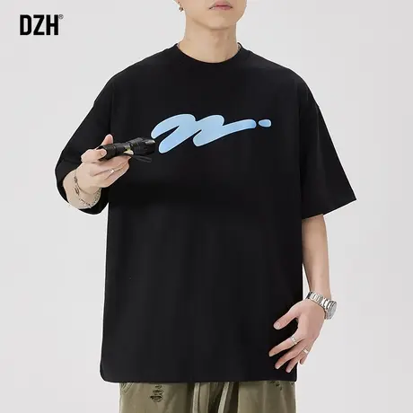 男士字母光变t恤男夏季重磅纯棉黑色短袖2023新款潮牌潮流体恤衫商品大图