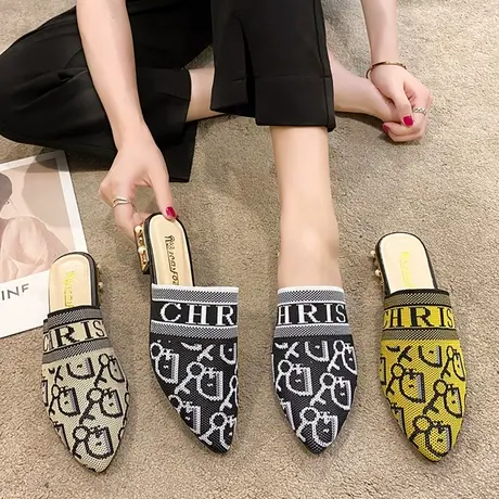 针织包头半拖鞋女外穿2023年新款春季时尚百搭女鞋懒人一脚蹬凉拖图片