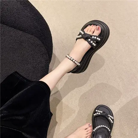 仙女温柔珍珠凉鞋女款夏季2023今年新款爆款厚底配裙子的超火时尚图片