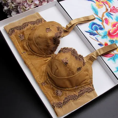 梅花女薄款蕾丝文胸夏聚拢收副乳调整型无海绵大码胸罩四排扣内衣图片