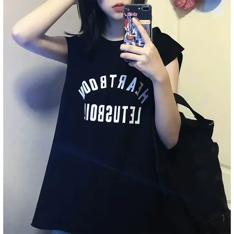 美式复古纯棉吊带运动坎肩背心无袖t恤女夏外穿宽松港风挂脖上衣图片