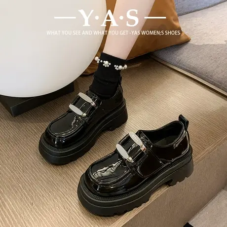 增高英伦风小皮鞋女春秋配裙子2024新款黑色玛丽珍高跟厚底乐福鞋商品大图
