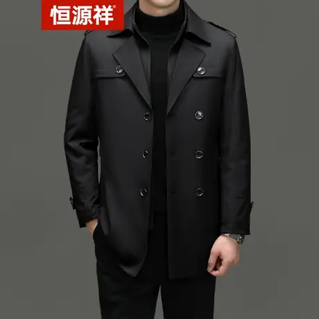 恒源祥棉服男爸爸装新款中长款加厚秋冬商务休闲商务潮流纯色外套商品大图