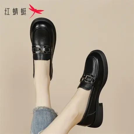 红蜻蜓乐福鞋2023秋季简约一脚蹬粗跟时尚英伦风浅口工作鞋女商品大图