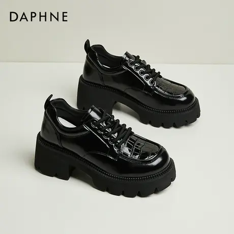 Daphne达芙妮 小个子网红穿搭~英伦风小皮鞋女配裙子厚底粗跟单鞋商品大图