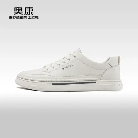 Aokang奥康2024春季新款时尚休闲圆头兜底纯色复古系带百搭板鞋图片