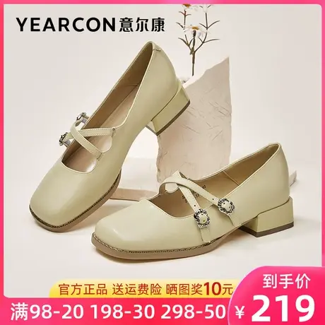 意尔康女鞋2023年春季新款玛丽珍鞋女方头法式小皮鞋中跟粗跟单鞋商品大图