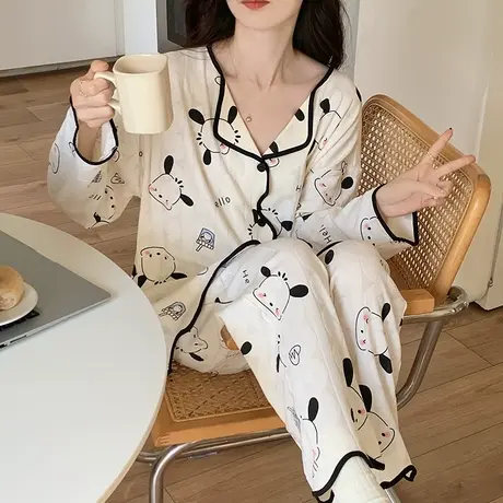 南极人睡衣女纯棉春秋款长袖长裤甜美网红风家居服套装可外穿新款商品大图