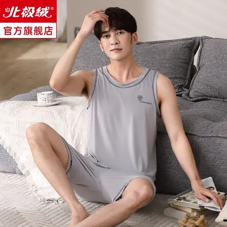 冰丝莫代尔睡衣男款夏季短袖大码休闲薄款无袖背心男士夏天家居服商品大图