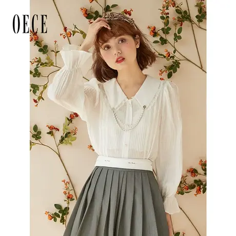 Oece气质职业衬衫2022秋季新款女装设计感小众白色衬衣图片