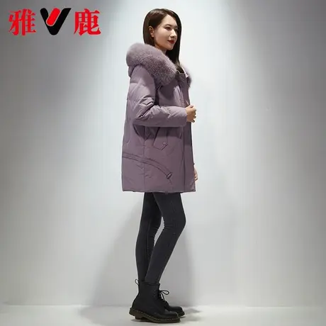 雅鹿高端休闲大狐狸毛羽绒服女2021冬季新款时尚连帽保暖宽松外套商品大图