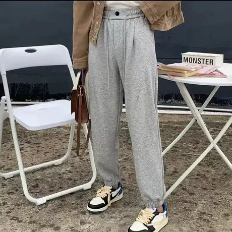 运动裤女早秋2023新款韩版宽松高腰显瘦灰色休闲裤哈伦束脚卫裤潮商品大图