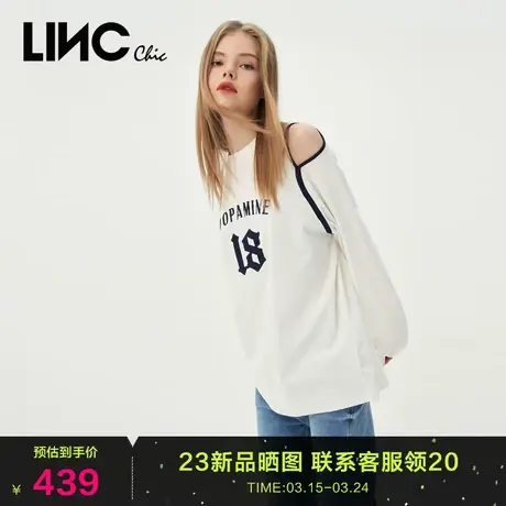 LINC金羽杰2023秋季新款漏肩造型棉质宽松长袖T恤女S231FK037Y商品大图