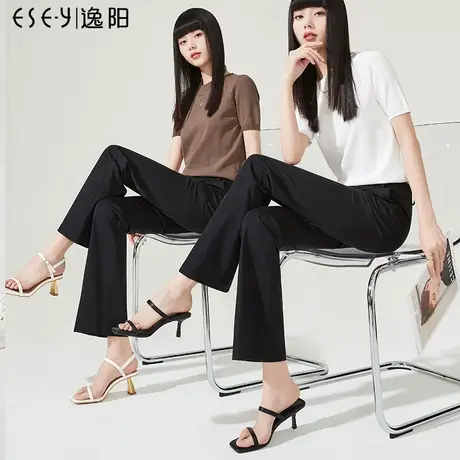 逸阳女裤高腰黑色微喇裤女2023年春夏新款马蹄裤遮肉显瘦喇叭裤女图片