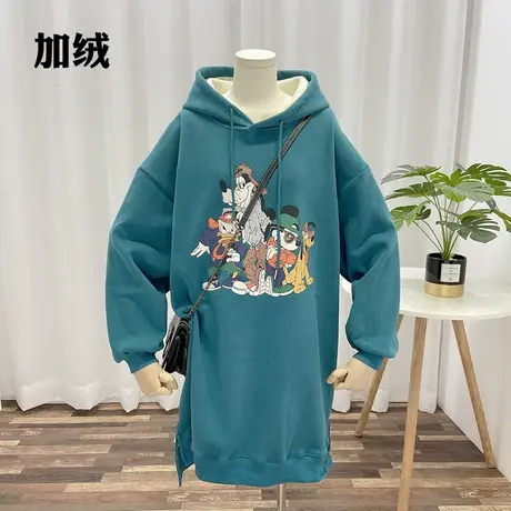 卫衣女秋冬2020新款韩版ins潮裙子开叉宽松长款加绒加厚连帽外套商品大图