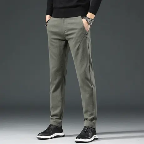 男士春秋季薄款休闲裤潮流百搭纯色松紧腰长裤子潮流直筒小西裤男图片