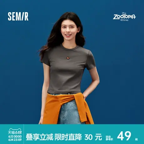 森马疯狂动物城短袖T恤女短款修身显瘦休闲上衣小图正肩上衣内搭图片