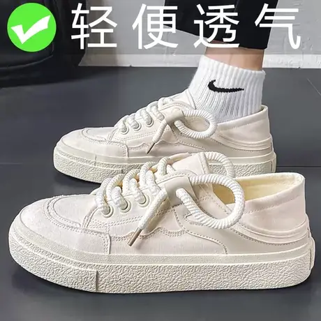 帆布男鞋2023新款夏季透气运动休闲小白板鞋半拖鞋一脚蹬防滑潮鞋商品大图