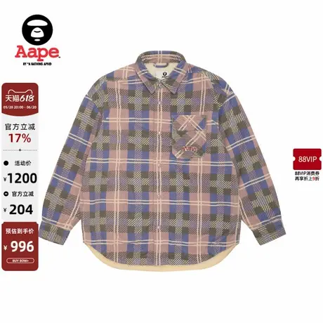 Aape旗舰女装字母刺绣格纹厚绒宽松休闲长款夹克外套7699XAN图片