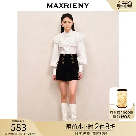 MAXRIENY复古感A型丝绒短裤2023秋冬新款高腰外穿阔腿靴裤商品大图