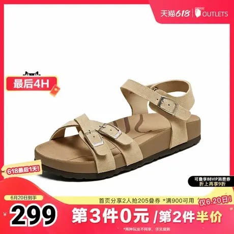 百思图2025夏季新款勃肯鞋时尚休闲复古运动厚底女凉鞋B8752BL5图片