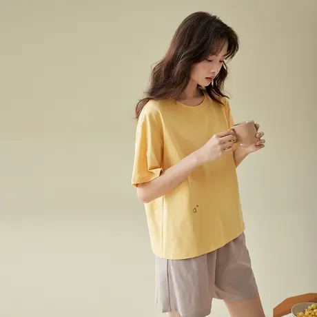 安之伴女士睡衣2025新款纯棉夏季薄款纯色简约可外穿家居服套装商品大图