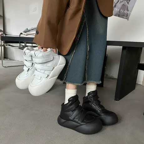 高帮鞋女2023年新款春秋季超火潮酷时尚百搭面包鞋松糕厚底休闲鞋商品大图
