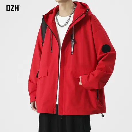 男士登山服冲锋衣男外套春秋款潮高级感红色上衣飞行员夹克防风衣商品大图